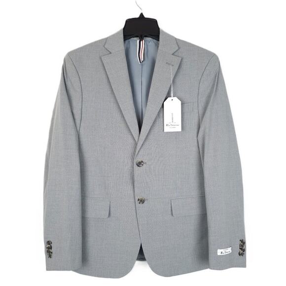 Ben Sherman Men's Skinny-Fit Stretch Suit Jacket Grey White Pinstripe 36S NWT - Picture 1 of 7